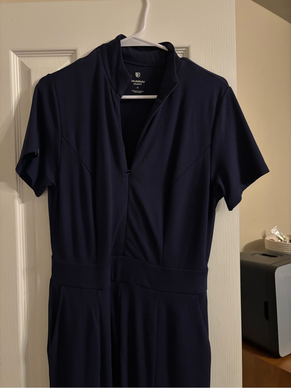 Jaanuu Navy Short-Sleeve Zip Front Jumpsuit